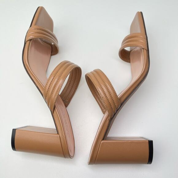 New J. Crew Evelyn Leather Double Strap Tan Neutral Heel Mule Sandals - Picture 6 of 11